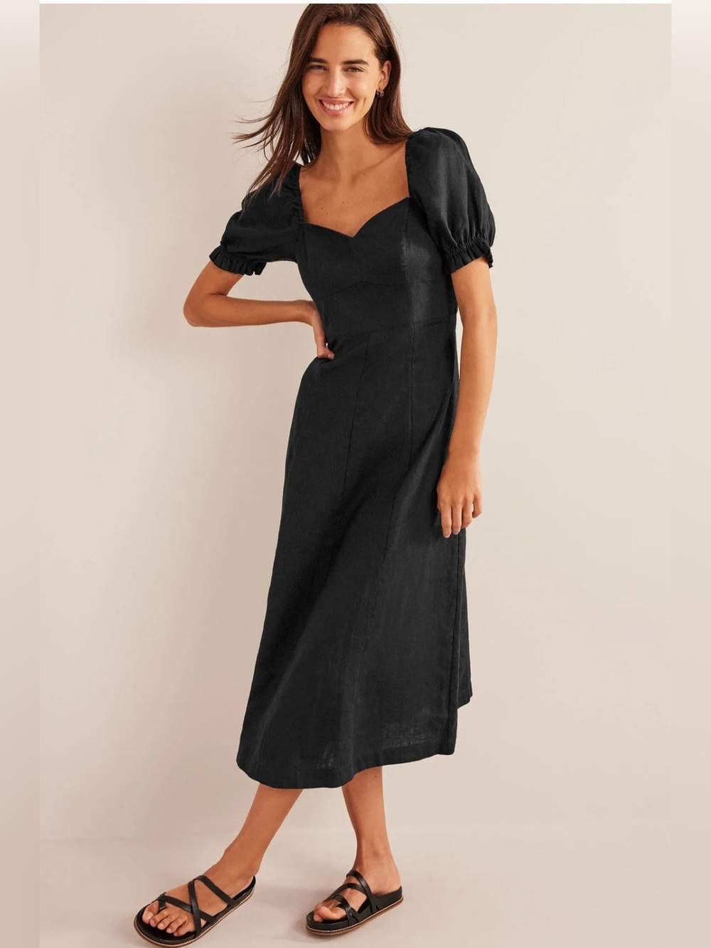 Boden Black Puff-Sleeve Midi Dress size 20